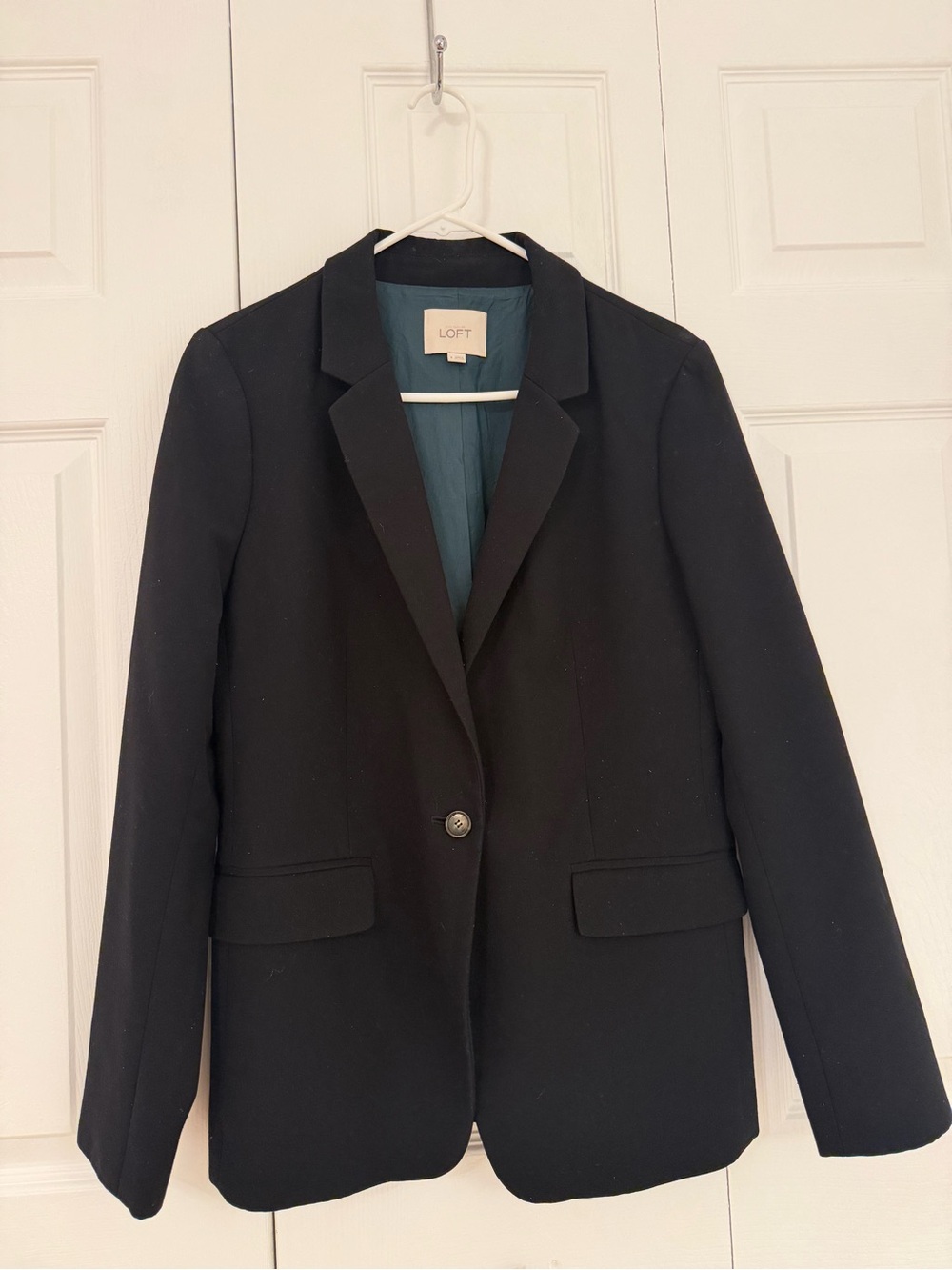 LOFT Black Single-Button Blazer with Notch Lapel
